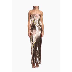 Monique Lhillier Sequined Floral Embroidered Column Gown